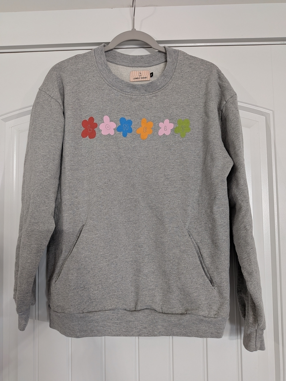LONELY GHOST Light Grey Floral Graphic "Lovely" Crewneck Sweatshirt